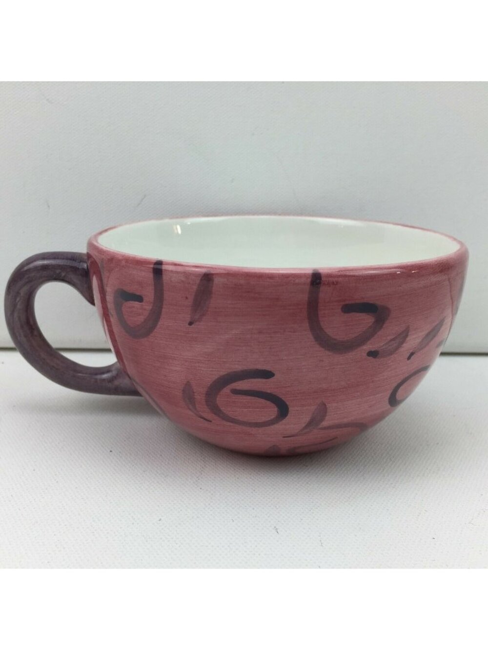 CIC Ceramic Pink Swirl Large Coffee Mug Bowl Made In China Hand-Painted 16 Oz